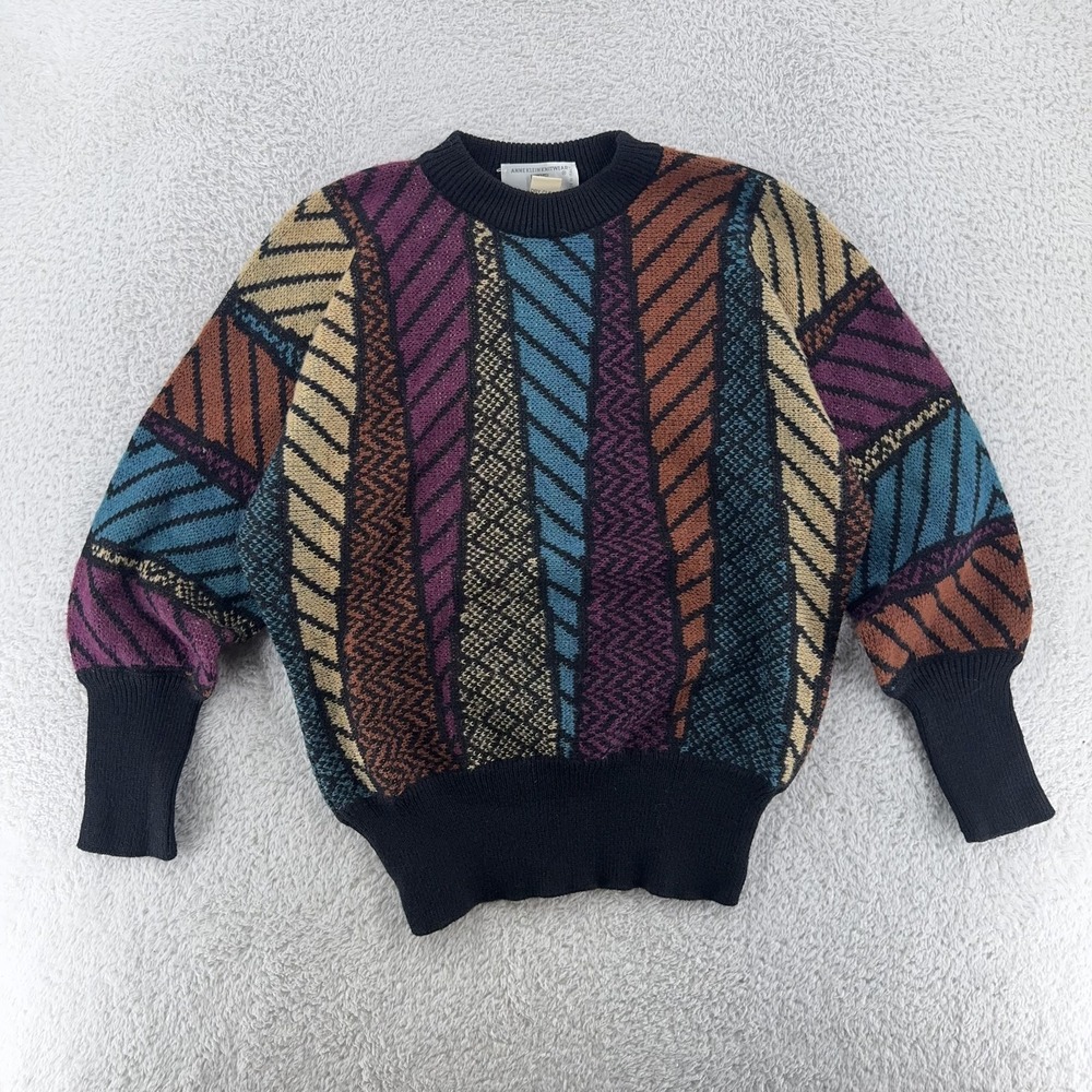 Vintage Anne Klein Geometric Knit Sweater Womens M/L Fashion‎ Pullover Italy 90s